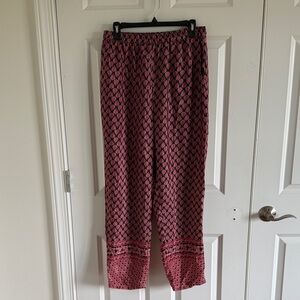 Elan Navy and Pinkish Maroon Leaf Pattern Pull On Pants Size Large